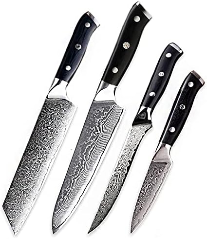 ערכות סכין מטבח, 4 יחידות סט סכין מטבח יפני 10 סכיני מטבח פלדת דמשק שף קיריצוקה קצבים קילוף