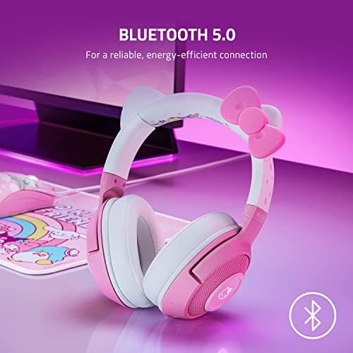 אוזניות Razer Kraken BT: Bluetooth 5.0-40ms חיבור חביון נמוך - הלו קיטי וחברים מהדורה וכוס יסא המותני,
