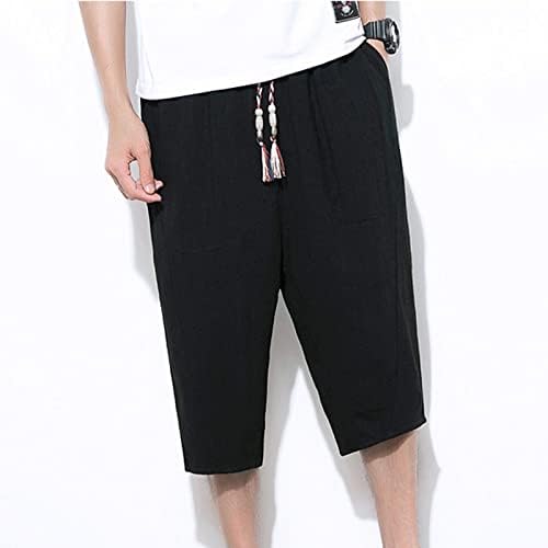 מכנסיים קצרים לגברים של YMOSRH בצבע מוצק מזדמן כותנה פשתן קל משקל קל מכנסיים קצרים נוחים מכנסיים