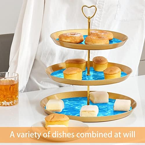 קינוח כוס עוגת דוכן, שולחן קישוט לחתונה מסיבת יום הולדת חגיגה, כחול שחייה בריכת דפוס