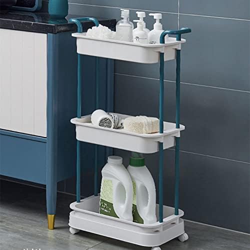 Fizzoqi 3 שכבות אחסון עגלת עגלה עם ידית, מתלה אחסון ביתני מינימליסטי לחדר כביסה למטבח משרדי אמבטיה