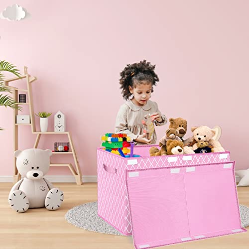 ארגוני אחסון חזה ארגוני קופסת צעצועים פחים לבנות בנות, ילדים גדולים מתקפלים על סל סל מיכל עם מכסה