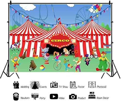 דורסב 5 על 3 רגל רקע נושא קרקס גדול אוהל מגרש משחקים בעלי חיים ליצן מופע אקרובטי רכבת הרים רקע ראשון מסיבת
