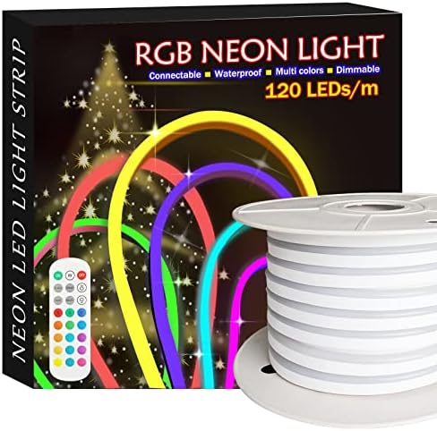 LED אורות חבל ניאון חיצוניים, 20ft RGB אורות רצועת LED ניאון אטומים חיצוניים אטומים למים, 120 דחוסים/מ ', עמעום/ריבוי