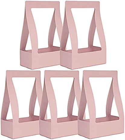 Cheeseandu 5 יחידות נייר מלאכה שקיות מתנה של פרחי נייר עם ידיות, 9x5x13 שקית נייר דקורטיבית מתקפלת קופסאות