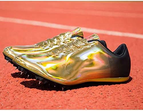 נעלי מסלול מסלול נוצצות זהב נעלי מסלול נוער ונעלי שדה עם 8 דוקרנים מסלול קל נעלי ספייק יש אחיזה טובה ויציבות