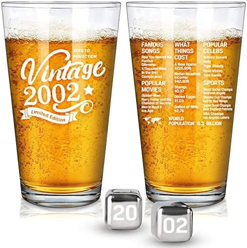 בציר 2002 ישן זמן מידע 21 יום הולדת מתנות לגברים נשים בירה זכוכית-מצחיק 21 שנה ישן מתנות-16 עוז ליטר משקפיים
