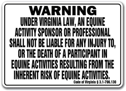 חתימת פעילות של סימן של וירג'יניה אזהרה חוק סוסים חקלאים אורווה, 10 x 14 נוקשה פלסטיק קשיח