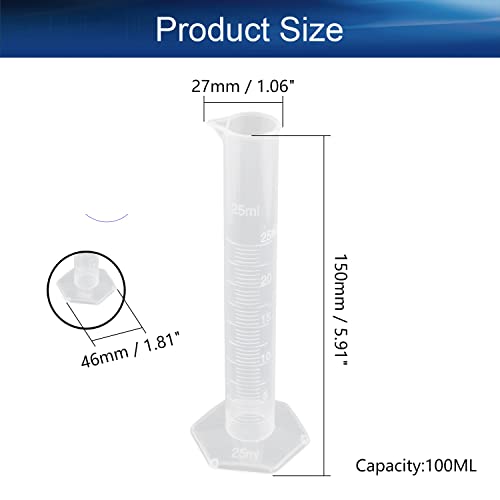 בטומשין פלסטיק בוגר צילינדר, 25 מיליליטר מדידת צילינדר, מדע מבחנה כוסות, אחת מטרי בקנה מידה, ברור