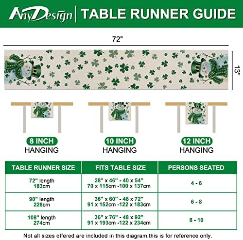 Andydesign St. Patrick's Day Table Runner מלבן אטום למים איש שלג אירי שולחן שולחן שולחן אביב בית חווה מזל