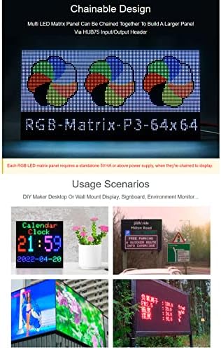 RGB בצבע מלא LED מטריקס לוח 64x64 פיקסלים, 4096 נוריות RGB אינדיבידואליות, בהירות מתכווננת, מגרש 3 ממ,