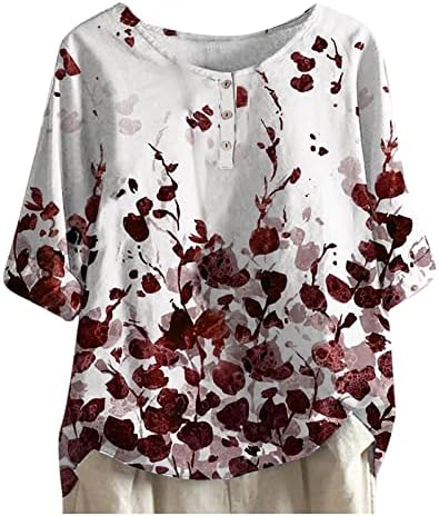 חולצות פשתן צווארון גברות חולצות טרקלין חולצות שרוול קצר פרח פרח פרח חולצות וינטג 'JT