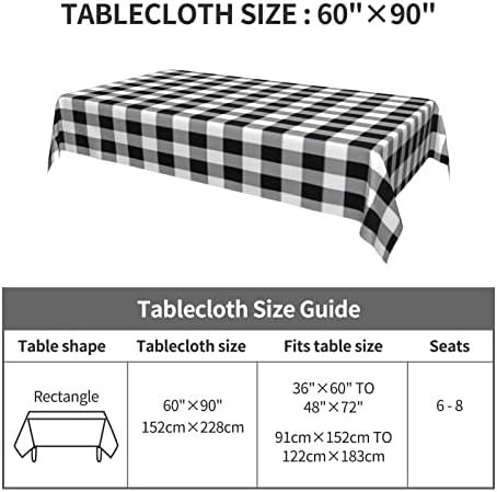 מפת שולחן מלבנית משבצות-שחור-לבן-טרטן 60 על 90 אינץ ' כיסוי שולחן בד שולחן פוליאסטר רחיץ לקמפינג