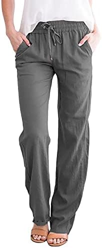 מכנסי שרוך רגל רגל רחבים לנשים מכנסי טרנינג רגל רגל נוחים רופפים טרקלין ישר מכנסי כיסים צמודים מכנסיים