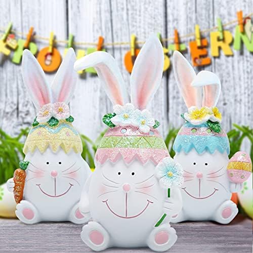 הודאו ארנב פסחא ביצים צבעוניות קישוטים ביתיים מקורה מתנות מרכזי שולחן אביב סט של 3 שרף ארנב ביצים