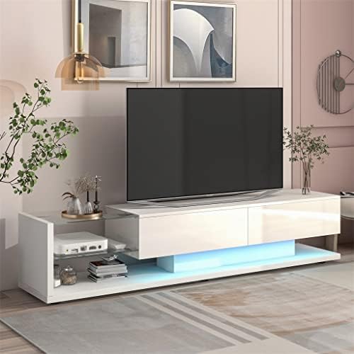 עמדת טלוויזיה SEASD עם ארון מדיה עם 16 צבעים RGB LED עבור 75 טלוויזיה לבנה/ שחור סלון