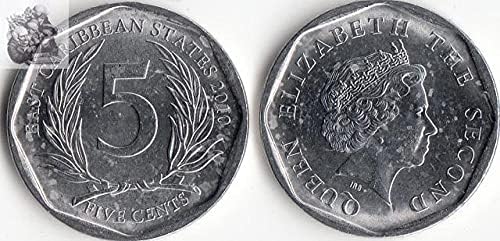 אמריקה מזרח קריביאן 5 נקודות מטבע שנה אוסף מתנות מטבעות זרים אקראיים 2 מטבע זיכרון יואן 2011 גרסת אוסף מטבעות