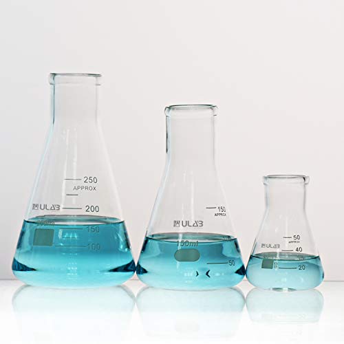ערכת בקבוק ארלנמייר מזכוכית צרה של ULAB, 3 גדלים 50 מל 150 מל 250 מל, 3.3 בורו עם סיום מודפס, UEF1001
