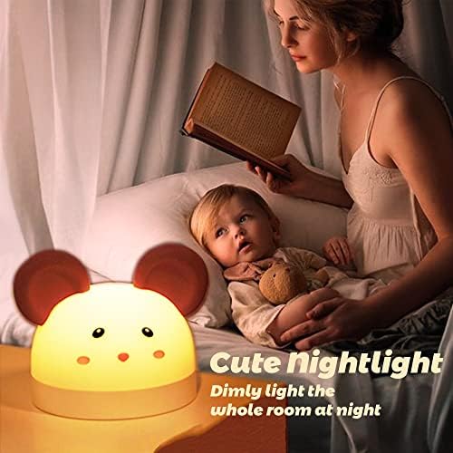 עכברוש לילה אור לילדים 7 צבעים בקרת סיליקון משתלת מנורת נייד מנורת לילה עם שעון קוואי חדר דקור