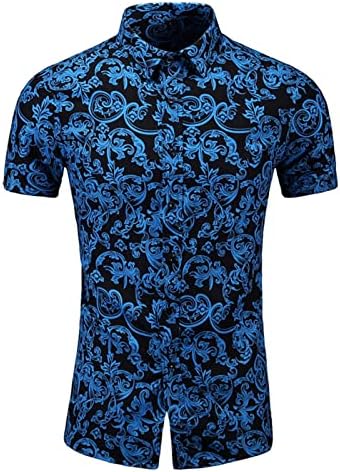 כפתור מזדמן לגברים במורד חולצה הוואי שרוולים קצרים חולצות חוף פרחוניות חולצות באולינג בקיץ