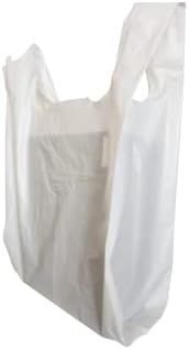 שקית חולצת טריקו רגילה מפלסטיק לבן עם ידיות - חבילה של 21 x 11.5 x 6.5 של 100 - לשימוש חוזר ובלתי