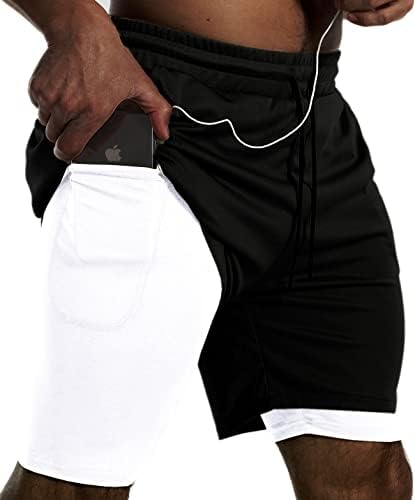 JWJ Mens 2 ב 1 מכנסיים קצרים בריצה מהירה בגדי אימון אתלטי חדר כושר יבש עם כיסים צדדיים