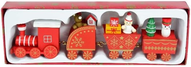 קישוטים לחג המולד של חג המולד רכבת רכבת עץ לחג המולד רכבת צבועה חמוד עם סנטה קלאוס שלג איש
