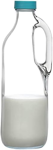 2 יח ' 47 עוז בקבוקי חלב זכוכית שקופה כד זכוכית עם ידית ומכסים-מיכל חלב אטום למקרר כד מים מיץ בקבוק חלב
