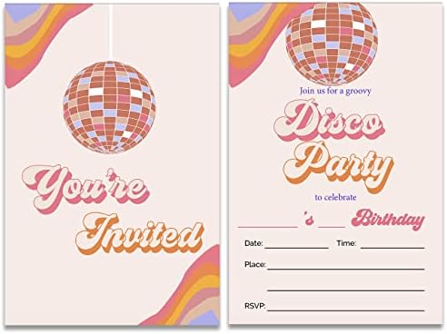 הזמנות למסיבת דיסקו של Soiceu Vintage הזמנות עם מעטפות מערך של 20 מסיבת יום הולדת לריקוד בוהו