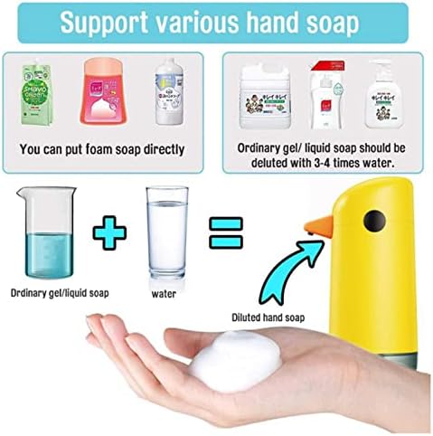 Deiovr מתקן סבון יד אוטומטי ללא מגע עם מוזיקה, IPX4 עמיד למים ברווז חמוד מתקן סבון אוטומטי לילדים,