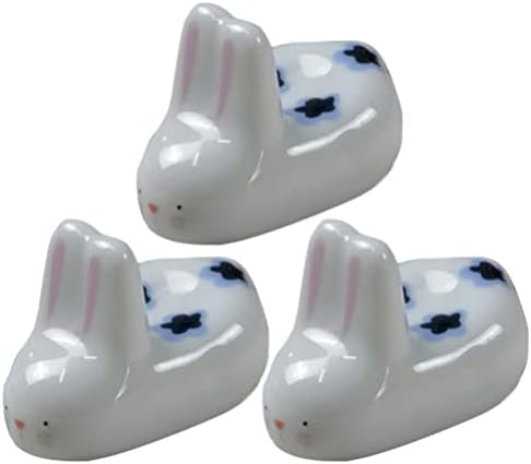 Veemoon 3 PCS קרמיקה מחזיק מקלות אכילה מצוירת ארנב ארנב מקלות מקלות מנוחה מתלה עמדת חרסינה עמדת מזלג