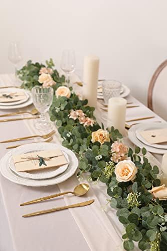 סררה פלורה 6ft פרחים מלאכותיים אוקליפטוס זר עם ורדים פרח גפן ירק זר צמח תלוי למסיבת חתונה סידור שולחן