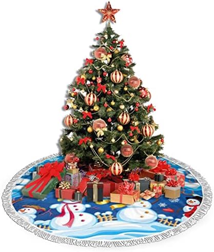 חצאית עץ חג המולד של שלג איש, מחצלת חצאית עץ חג המולד עם ציצית לעיצוב מסיבת חתונה לחג 48