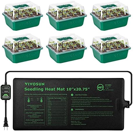 Vivosun 6-Pack Sate Starter מגשי עם מחצלת חום שתיל של 10 x20.75, מבקר טמפרטורת תצוגה דיגיטלית כפולה מתאימה