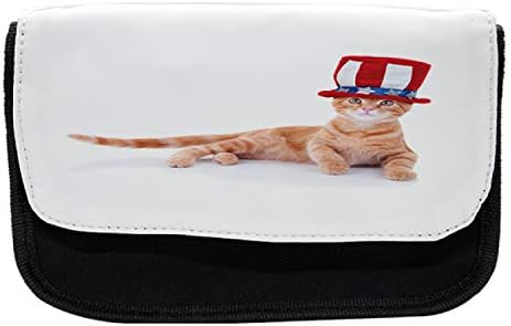 מארז העיפרון ה -4 ביולי, כובע דגל ארהב של חתול קיטי, תיק עיפרון עט בד עם רוכסן כפול, 8.5 x 5.5, רב