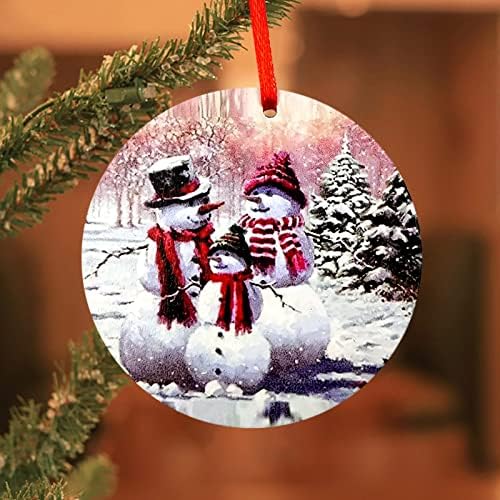 70 ממ צבוע לבן מצויר דיסק DIY לקישוט חג המולד תליון עגול מעץ עם חבל אדום קריסטל גרלנד חג המולד