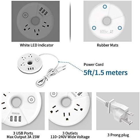 חבילת רצועת חשמל USB, רצועת חשמל נסיעות עם USB ומגן מתח מפוצץ חשמל 12 עם כבל הארכה באורך 15ft, הניתן להרכבה