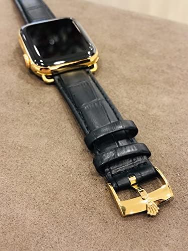 De Billas Lux 24K מצופה זהב 45 ממ IWatch Series 7 אליגטור שחור Rolex GPS+LTE+Blood O2