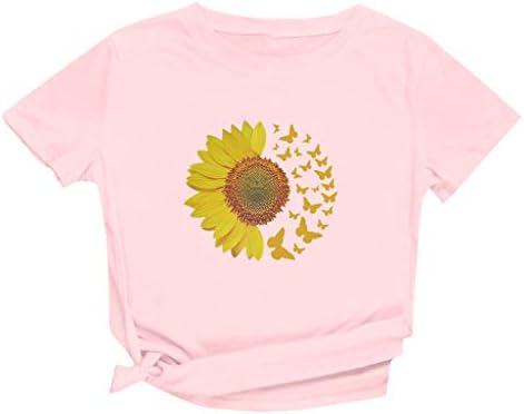 חולצת טי קיץ Vifucz לנשים Teen Y2K חמניות חולצה חולצה פרחונית חולצת שרוול קצרה חולצת פסחא חולצת חגורה 2023