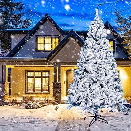 חג המולד שלג טבעי נוהר PVC עץ 7.5ft למסיבה מלאכותית צורקים חג המולד עם 1400 ענפים, לבן וירוק