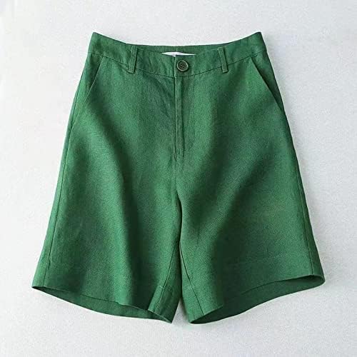 נשים מתגנדר כותנה פשתן מכנסיים קצרים קיץ רופף מצויד כפתור לטוס מכנסיים קצרים גבוהה מותן נוח מוצק צבע בגדי עבודה