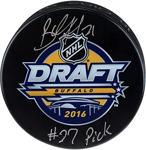 Brett Howden Vegas אבירי זהב חתימה חתימה לשנת NHL לוגו לוגו הוקי עם כתובת 27 Pick - Pucks NHL