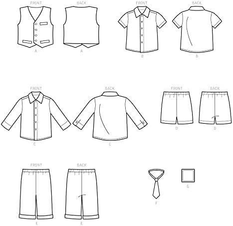 פשטות דפוס תפירה S9194 - אפוד, חולצה, מכנסיים קצרים, מכנסיים, עניבה וכיכר כיס, גודל: א