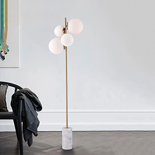 מנורת רצפה למנורת רצפה בסלון, מנורה גבוהה יצירתית מודרנית עם מלפחת זכוכית ובסיס שיש ， אור רצפה זקוף לחדרי