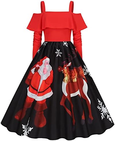 2022 שמלות חג מולד לנשים אלגנטיות שרוול ארוך נגד שמלת צוואר שמלת צוואר וינטג 'מסיבת קוקטייל נדנדה שמלת מקסי