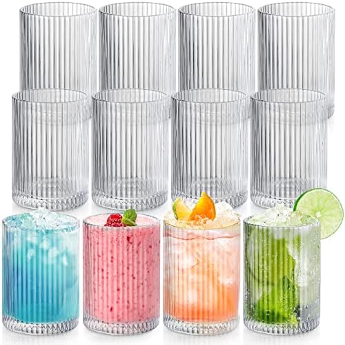 סט של 12 כוסות זכוכית מצולעים בציר כלי זכוכית אוריגמי סגנון קוקטייל משקפיים סט, בר משקאות קרח קפה