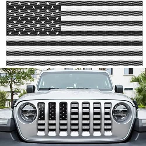 מסך גריל גריל קדמי גריל הכנס עיצוב דגל אמריקאי בשחור לבן מתאים לג'יפ רנגלר JL & ללא הגבלה 2018-2021