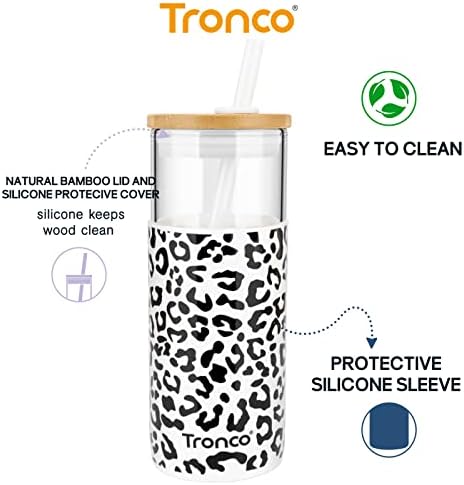 Tronco 20oz זכוכית כוסית זכוכית זכוכית בקבוק מים קש סיליקון סיליקון מגן מכסה במבוק, כוס קפה