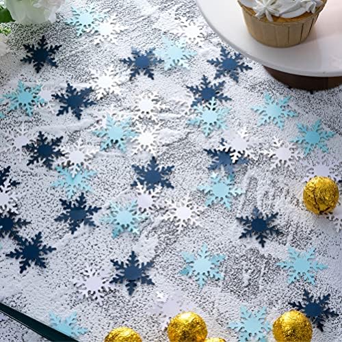 נייר פתית שלג של Mowo קישוט שולחן קונפטי למסיבת הנושא של השנה החדשה של חג המולד, כחול כחול כחול לבן, בקוטר