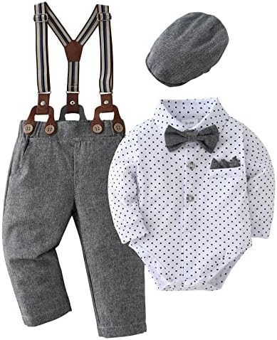 NILIKASTTA BABY BOY בגדי ג'נטלמן תלבושות תלבושות, חולצות שרוול ארוך לתינוקות + מכנסיים מתלה +